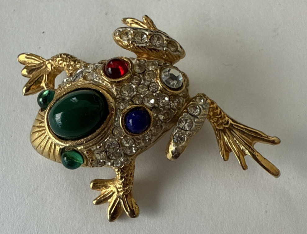 Vintage Gripoix Glass & Crystal Pavé FROG Figural Brooch By Sphinx PLEASE READ