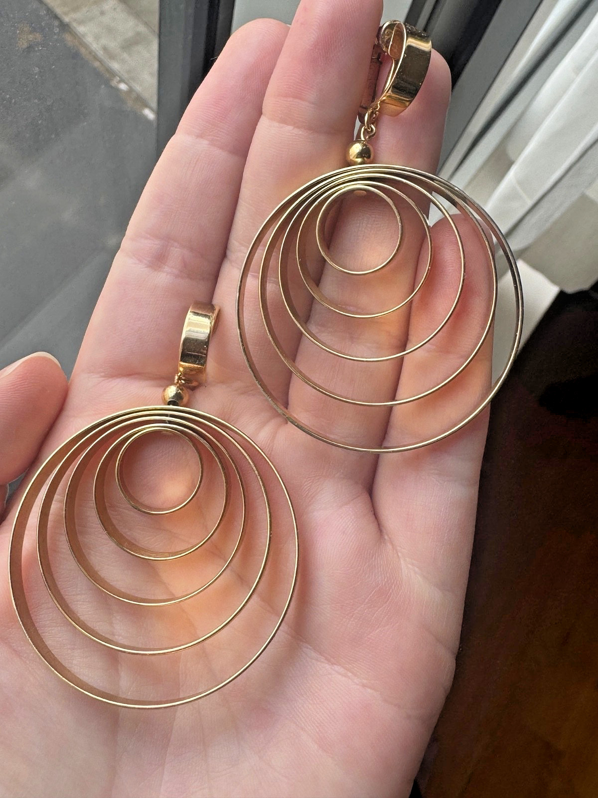 Vintage Mod 60s/70s Napier Gilt Metal Kinetic Mobile Dangle Hoop Clip Earrings