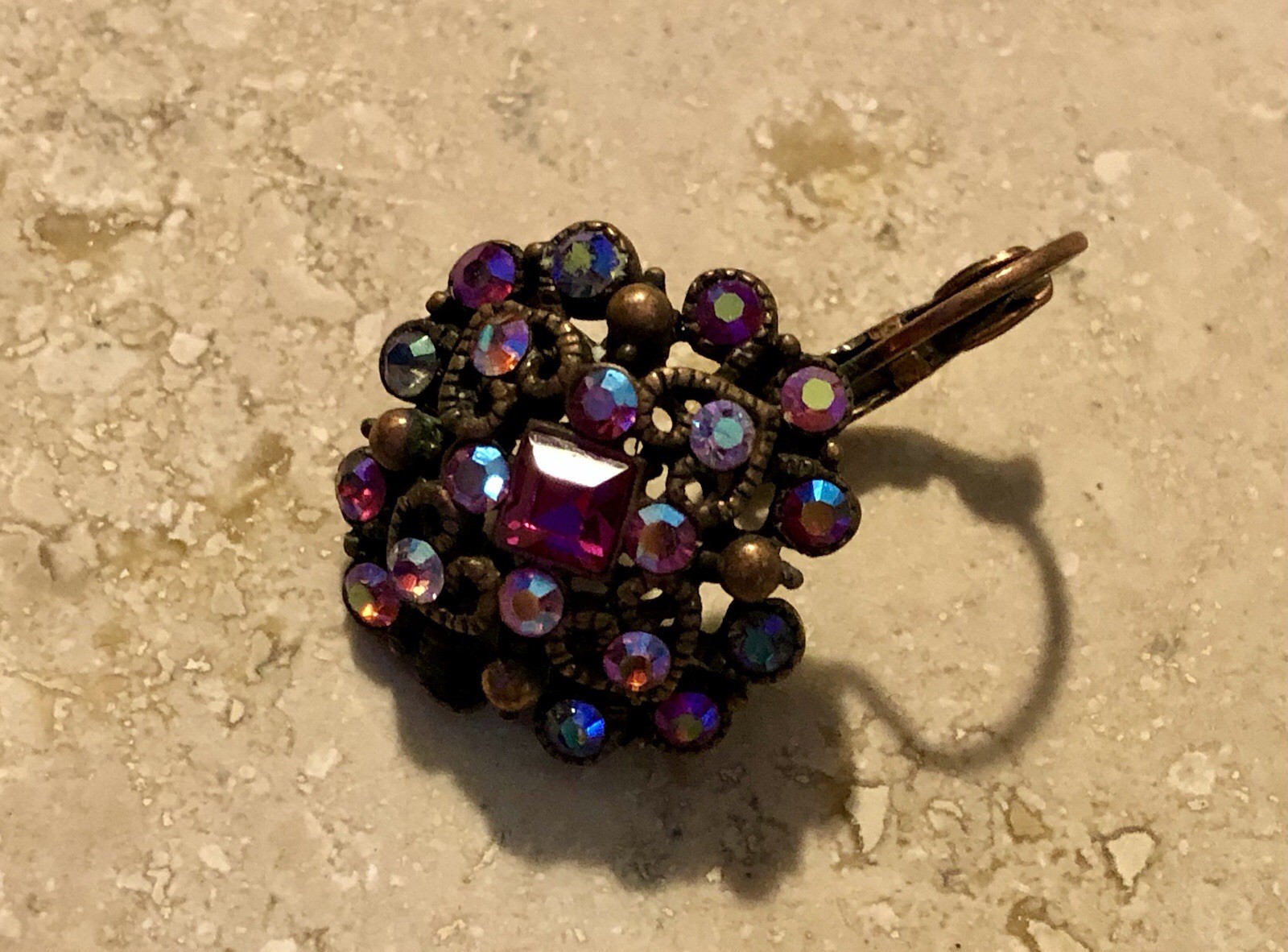 ✨💖🌟VINTAGE JOAN RIVERS ✨AURORA BOREALIS Crystal Cluster Copper Earrings