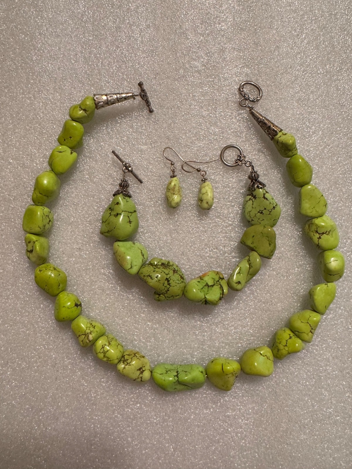 Vintage Set-Necklace, Bracelet, Earrings-Magnesite? Howlite? Turquoise? Gaspeite