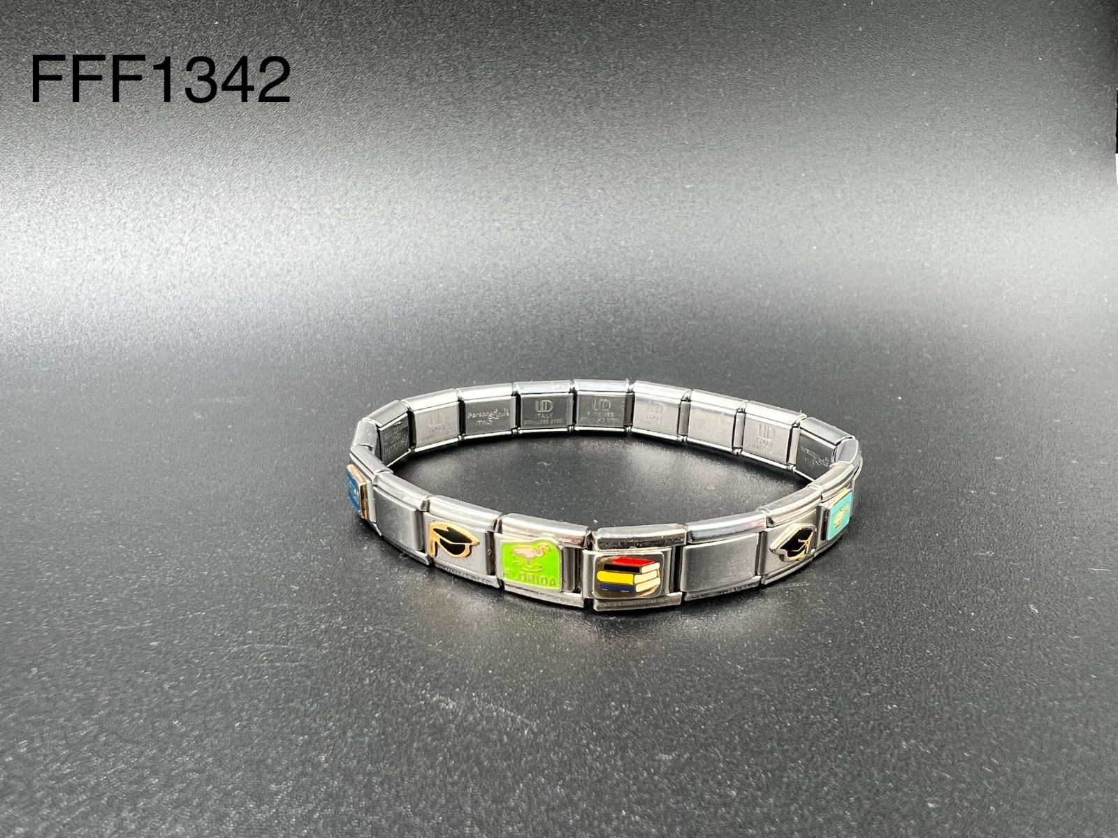 Vintage Italian Stainless Steel Stretch Charm Bracelet