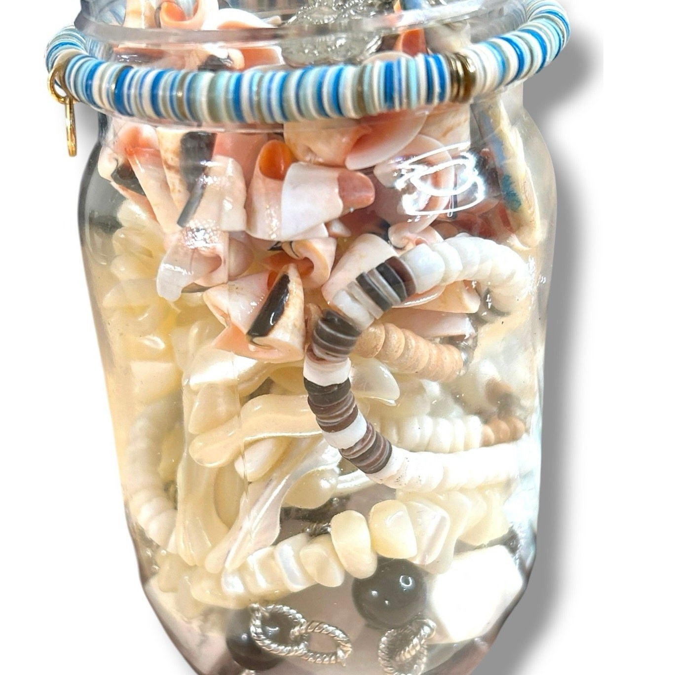 Beachy Style Stones Shells Other Ocean Vibes Mixed Jewelry Jar Good Condition