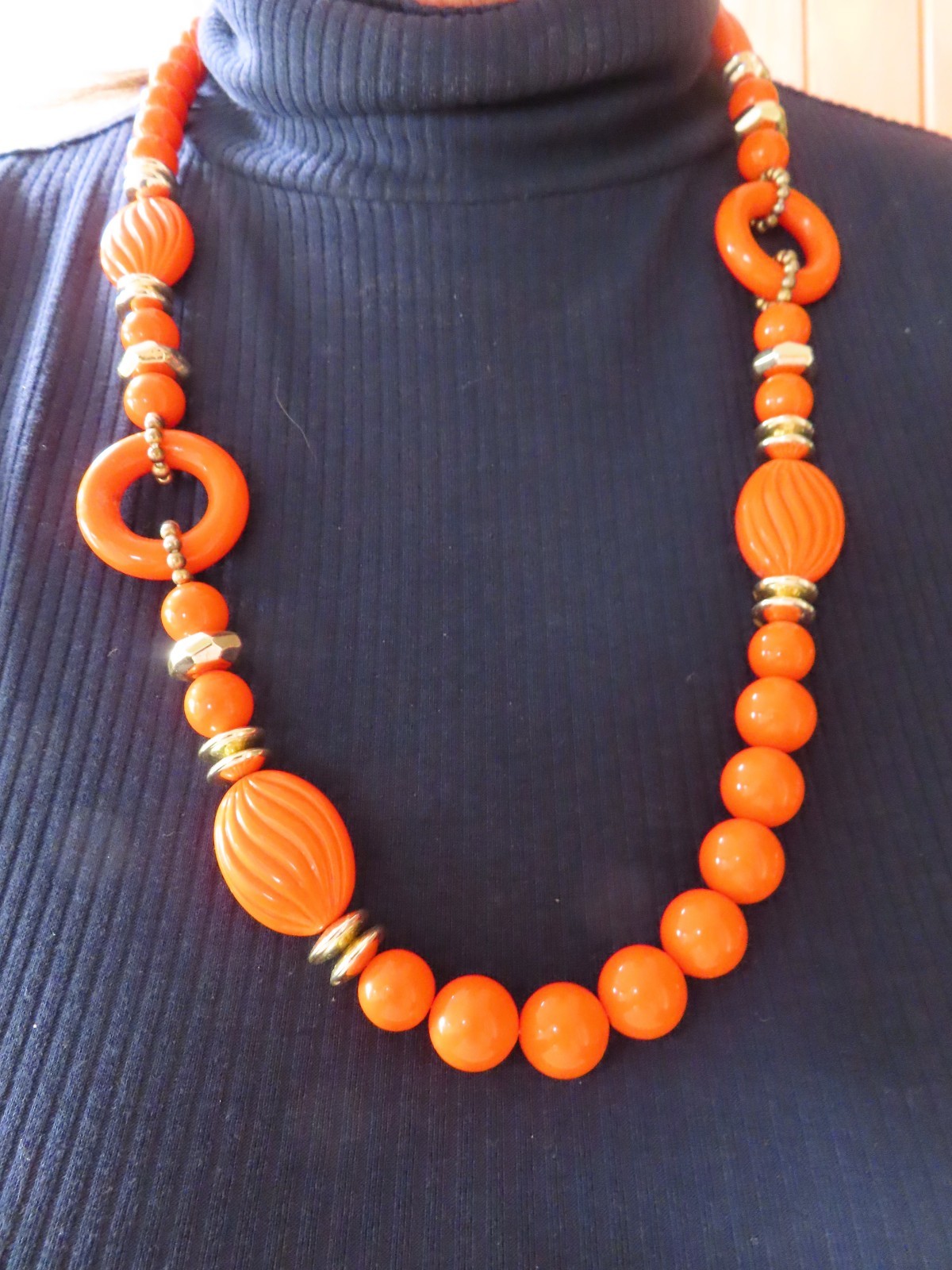 Vintage 1970’s Bright Orange Lucite Bead Necklace