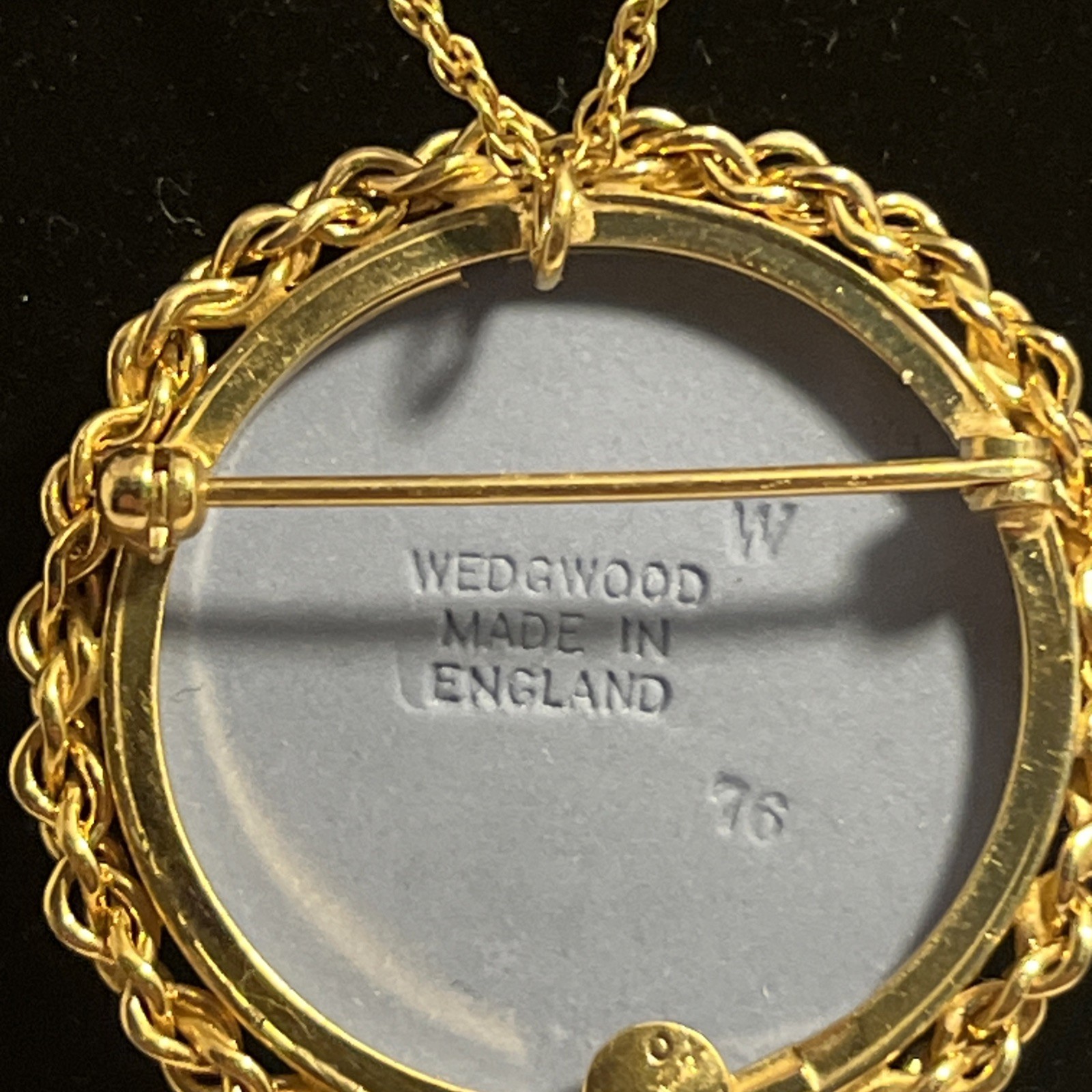 Wedgwood Blue Jasperware Liberty Bell Cameo Pendant Necklace Very Good