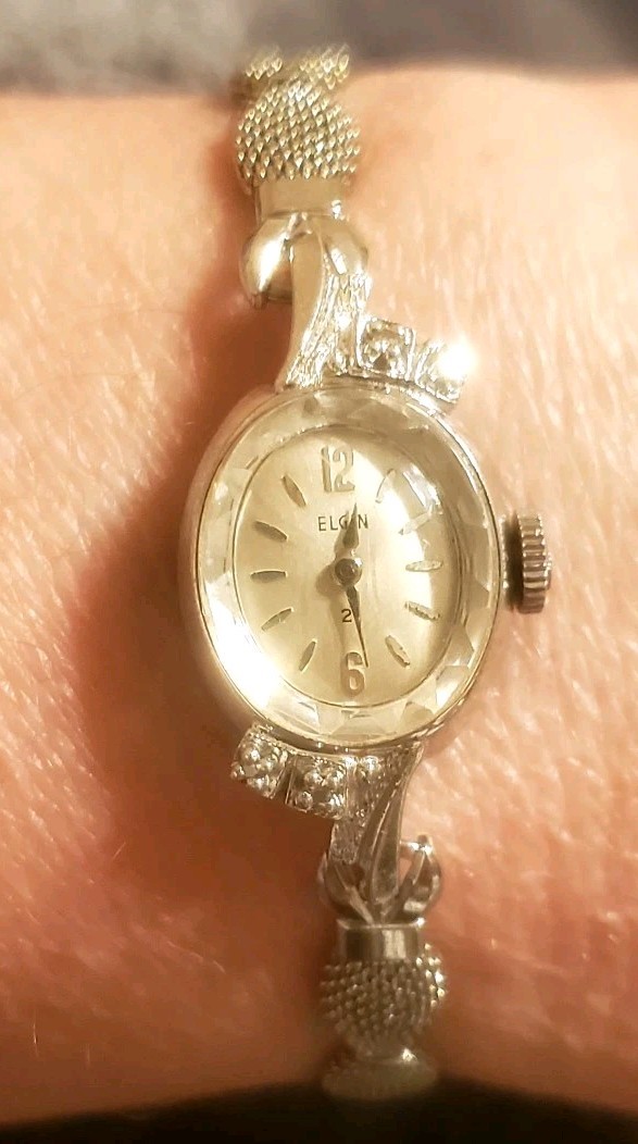 Vintage Elgin 10k Bezel Diamonds Speidel 10k Band 21 Gem Working