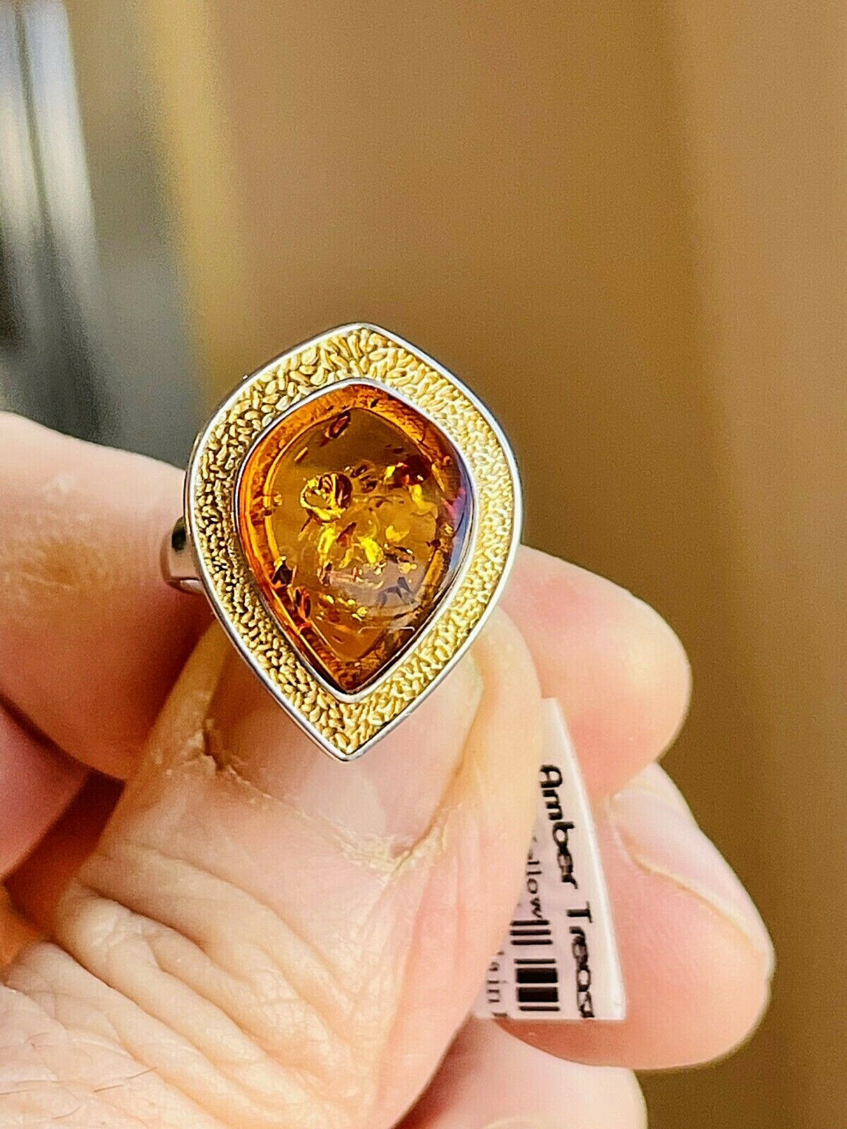 14K Gold Filled Baltic Amber Ring Size 6,0 Egg Yolk Butterscotch Polish Silver