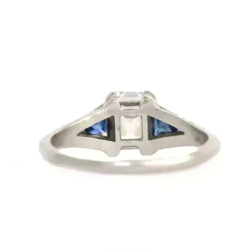 Art Deco Style Emerald Cut Lab Created Diamond 925 Silver Engagement Ring
