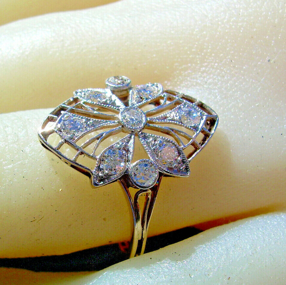 Original EARTH MINED DIAMOND Deco Engagement Ring 1 carat Antique PLATINUM 14K