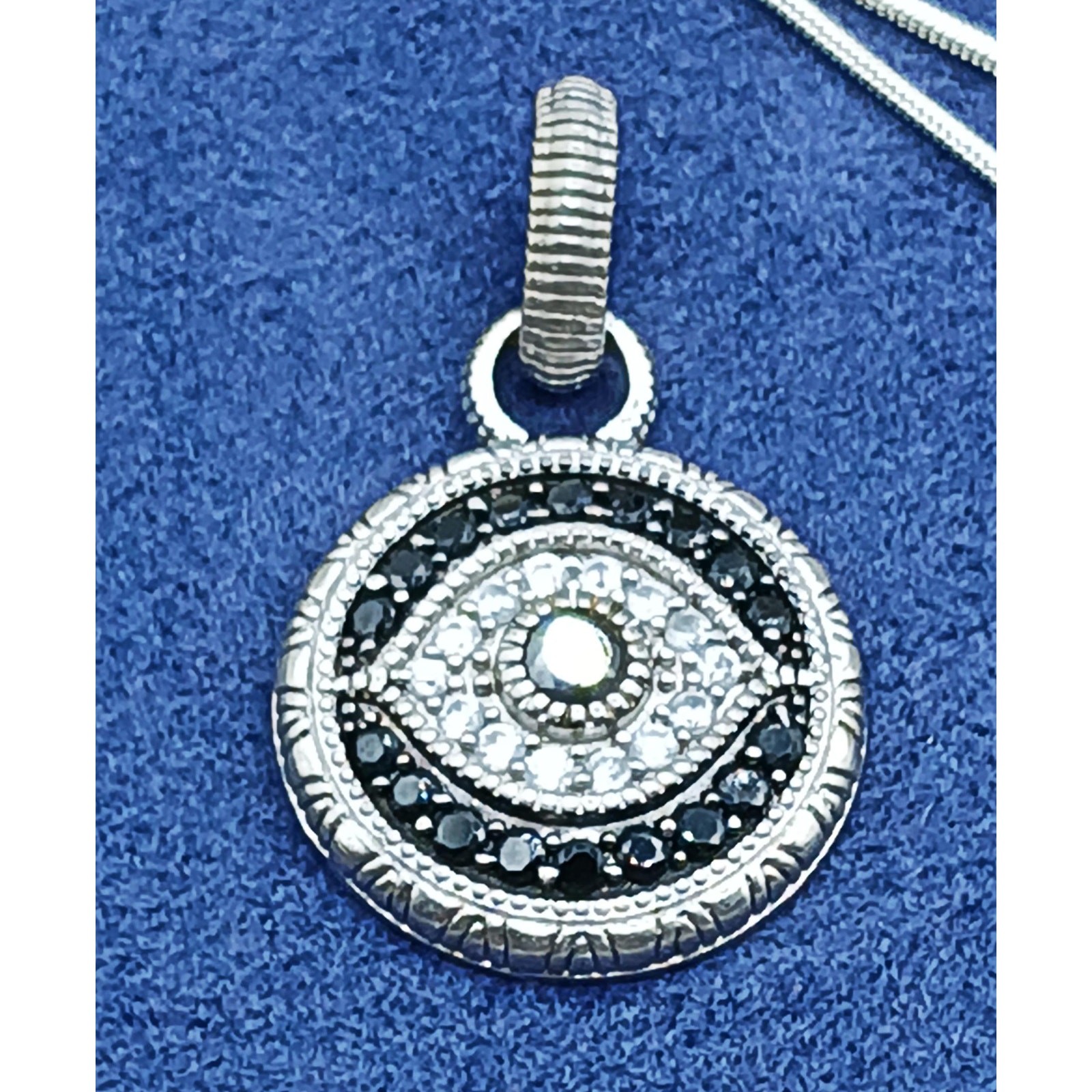 Vintage Pave-Set Black Spinel & Cubic Zirconia Evil Eye Pendant Necklace