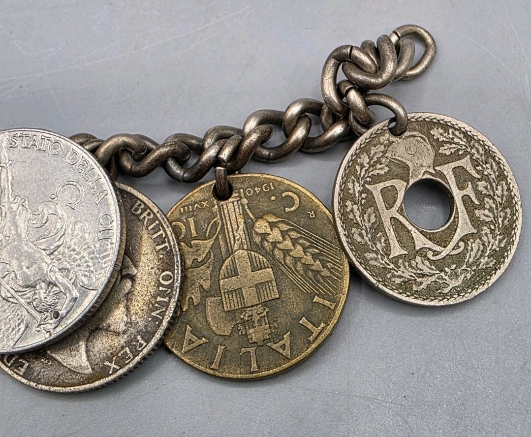 VTG MCM International Coin Charm Bracelet (Italy, France, Spain, Great Britain)