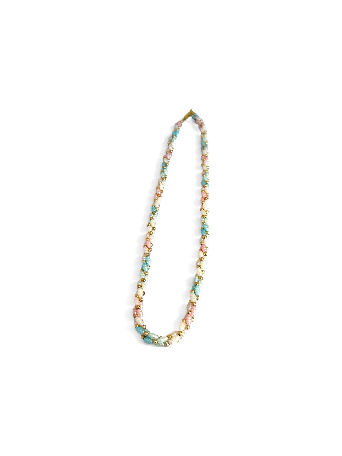 Vintage Pastel Beaded Necklace Barrel Clasp Gold Tone 12in