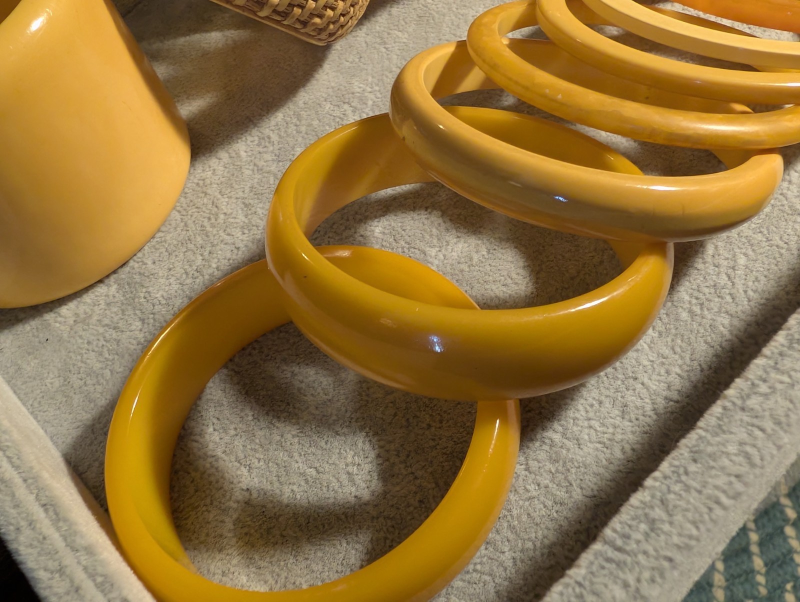 18 Vintage Bakelite Butterscotch – Yellows – Carved – Shaped – Many Tones!