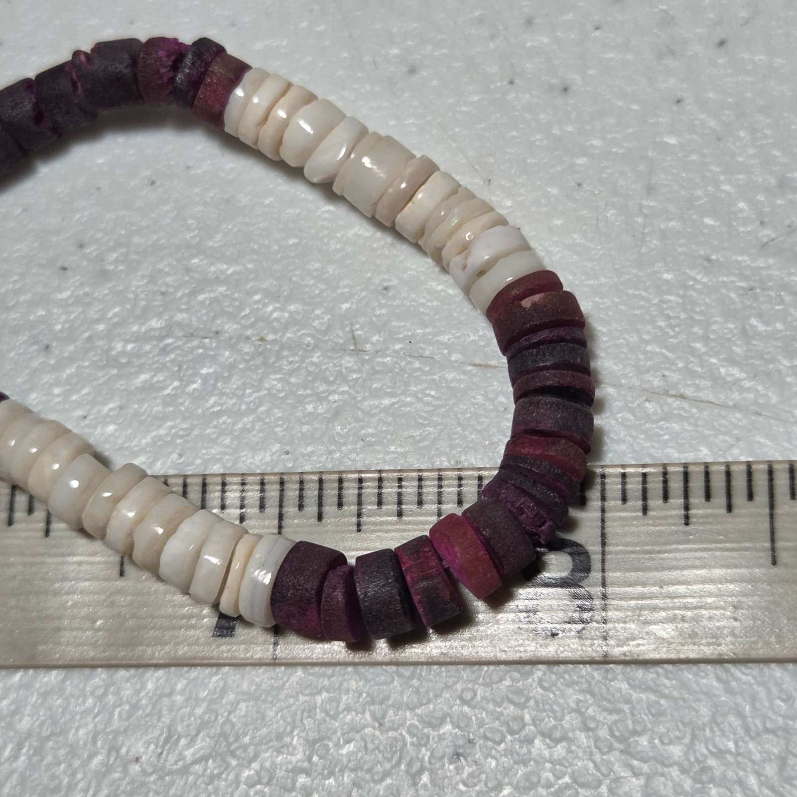 Vintage White Purple Heishi Shell Necklace Magnetic Closure Beach Core Surfer