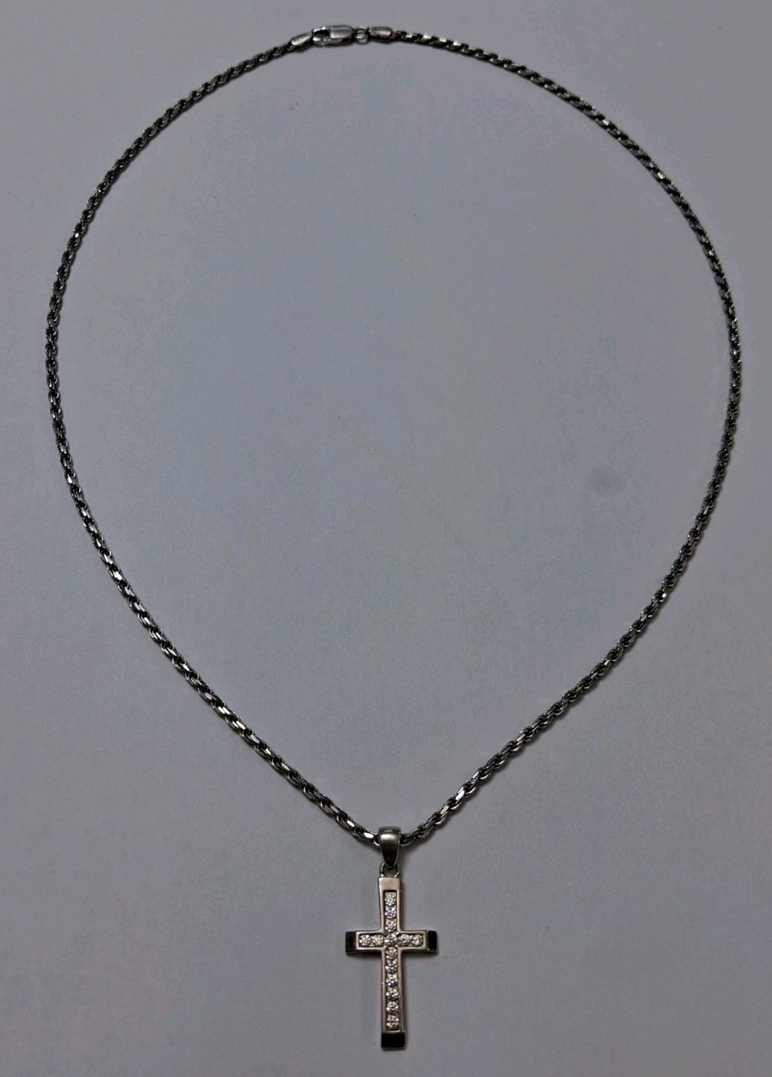 Vintage 20in Sterling Cz Cross Rope Necklace 925 Italy Silver Tested
