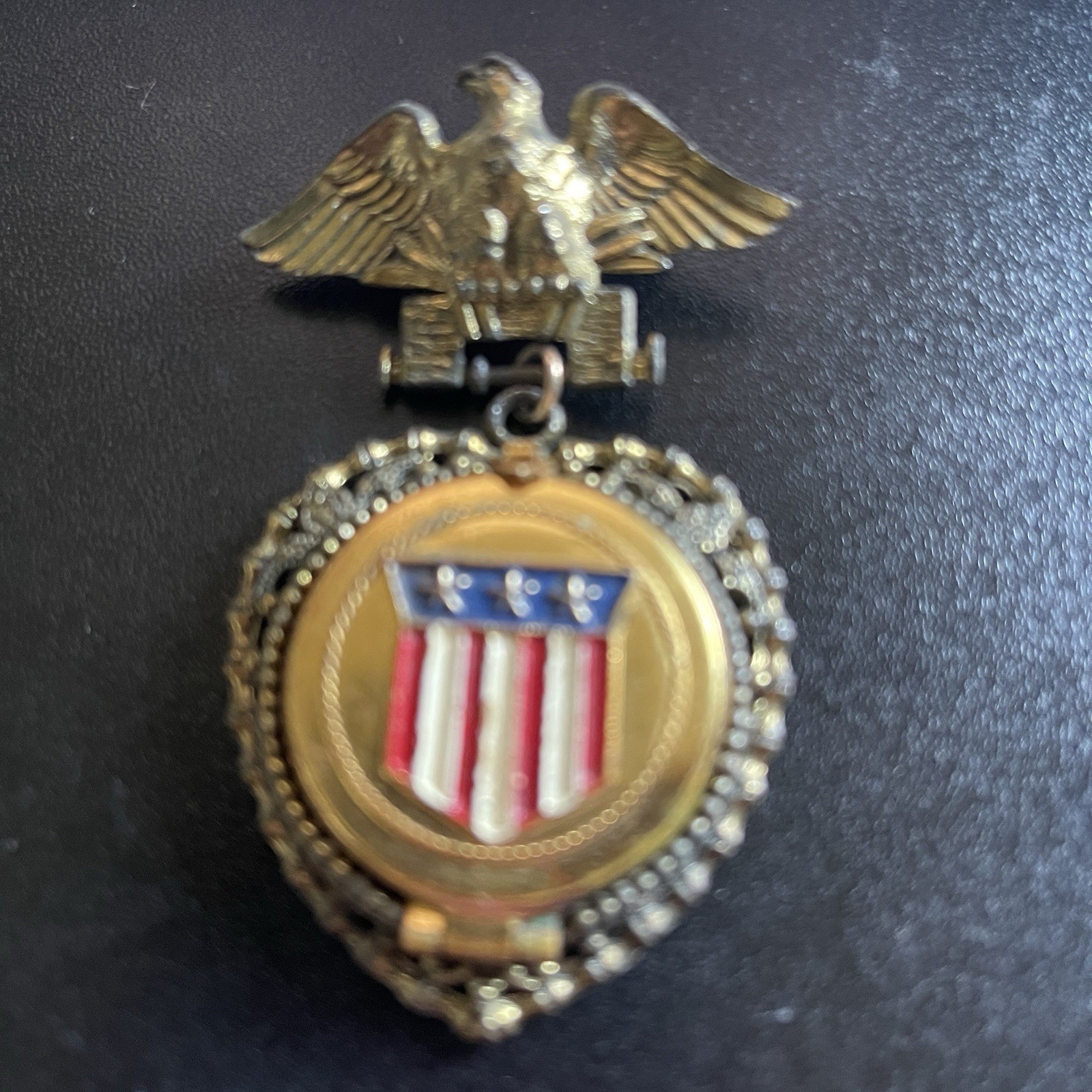 Locket Eagle Military Four Photo Brooch Pin Folding Military Themed Vintage