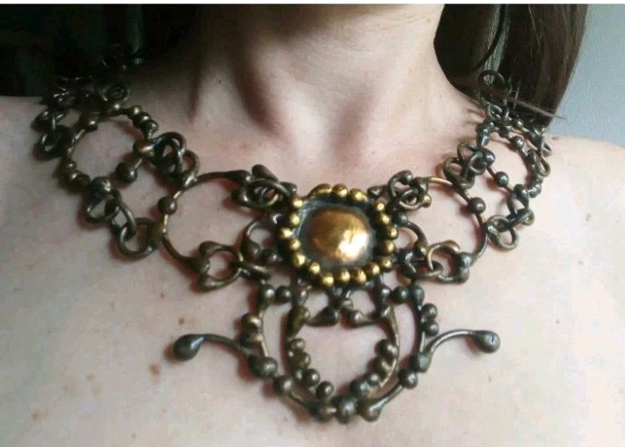Vintage Brutalist Gothic Necklace Bronze Signed One Of A Kind OOAK Sculptural 73