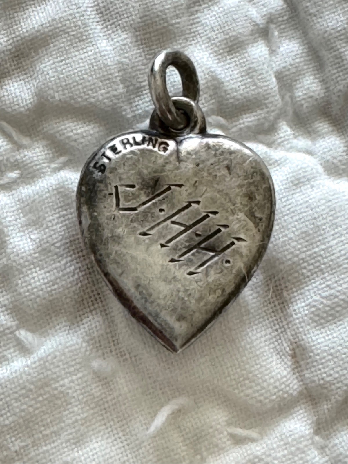 Antique Sterling Silver Owl Puffy Heart Charm