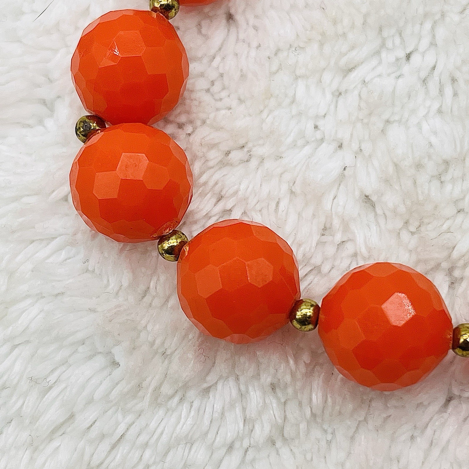 Vintage Plastic Necklace Chunky Orange Multifaceted Beads 15″