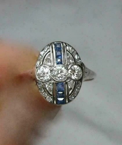 Art Deco Style Lab Created Diamond Engagement Wedding 14K White Gold Finish Ring