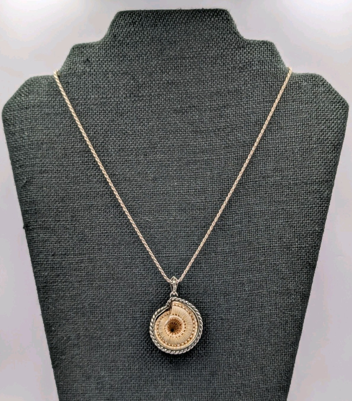 Vtg 925 Sterling Silver Sundial Seashell Pendant Necklace 18″ Italian Rope Chain