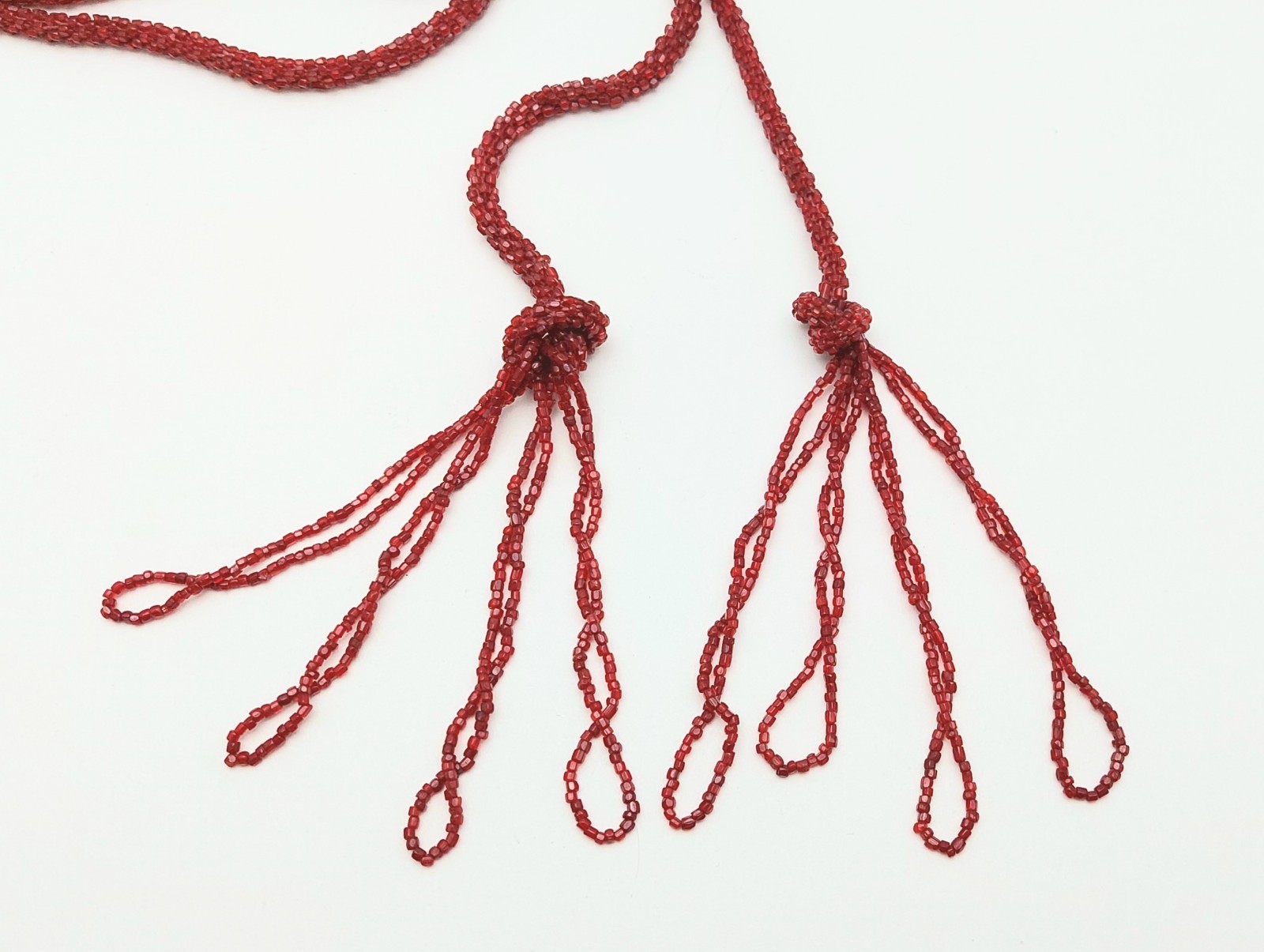 Antique Art Deco Lot 2 Flapper Seed Bead Necklaces Sautoir Butterfly Red Lariat