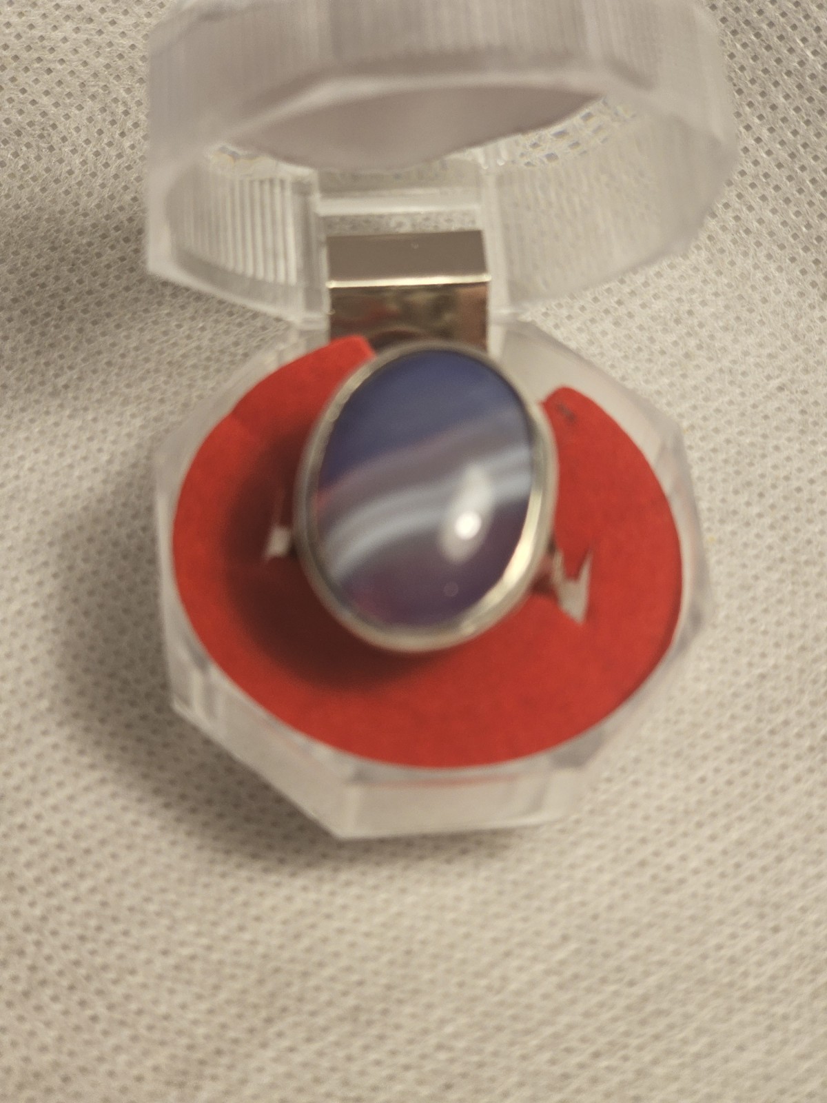 Vintage Sterling Silver Blue Striped Agate Stone Ring Size – US 7 -UK 0