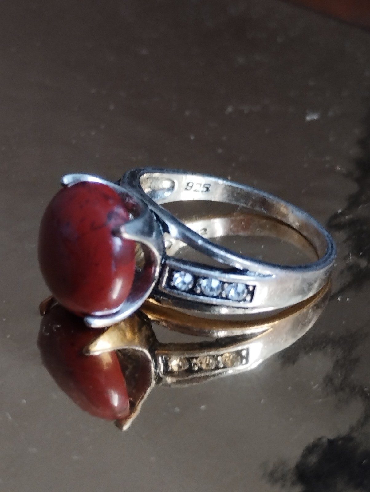 Vintage 925 Sterling Silver Red Jasper Cabochon Ring Size 8.5 (18mm) 4.88g