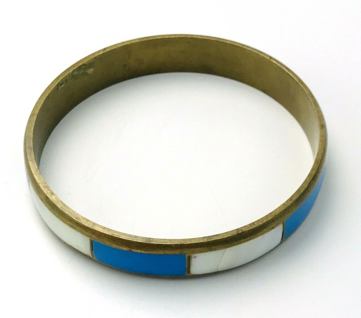 Lot of Three Vintage Brass Shell Inlay Bangle Bracelets India
