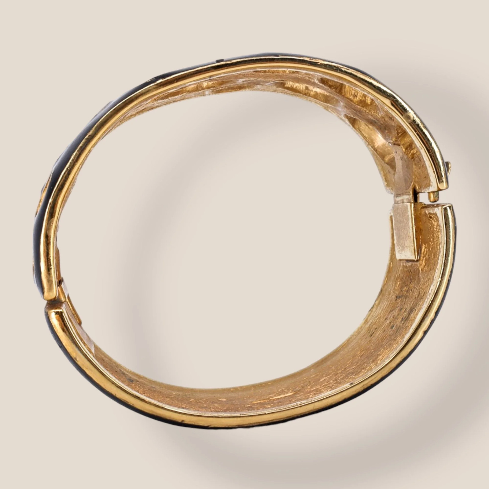 CINER, Signed Vintage, 18k Gold Plated, Jet Enamel Geometric Bracelet