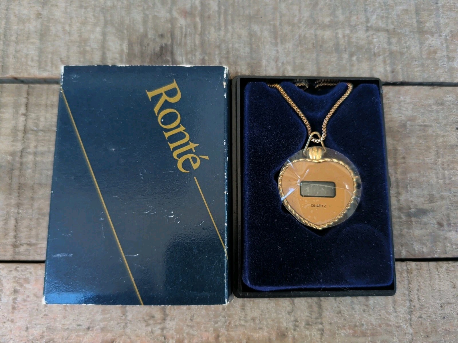 NOS Vintage Ronte Heart Pendant Watch Necklace Digital Quartz