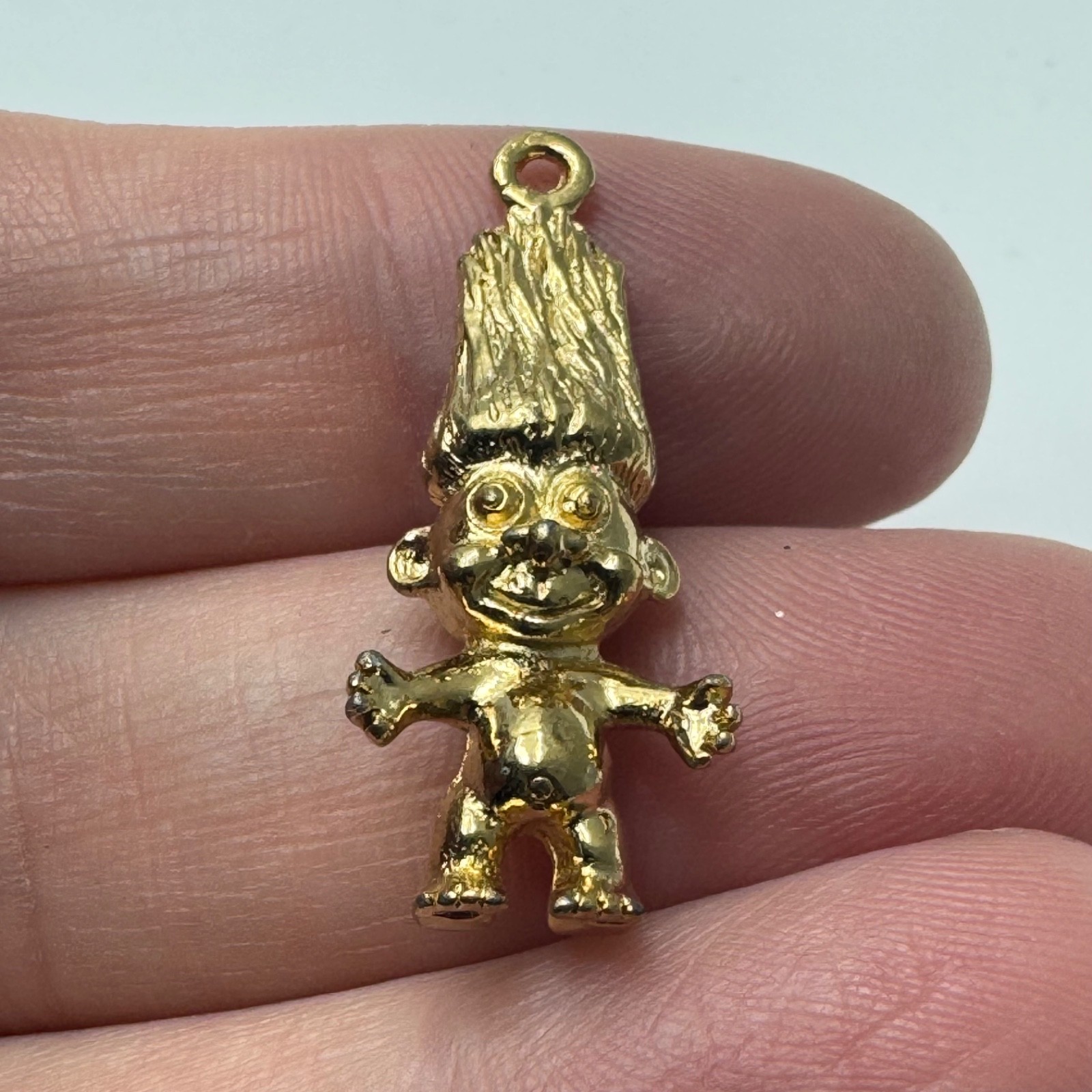Vintage Troll Doll Charm Pendant 1980s Gold Tone Whimsical Novelty