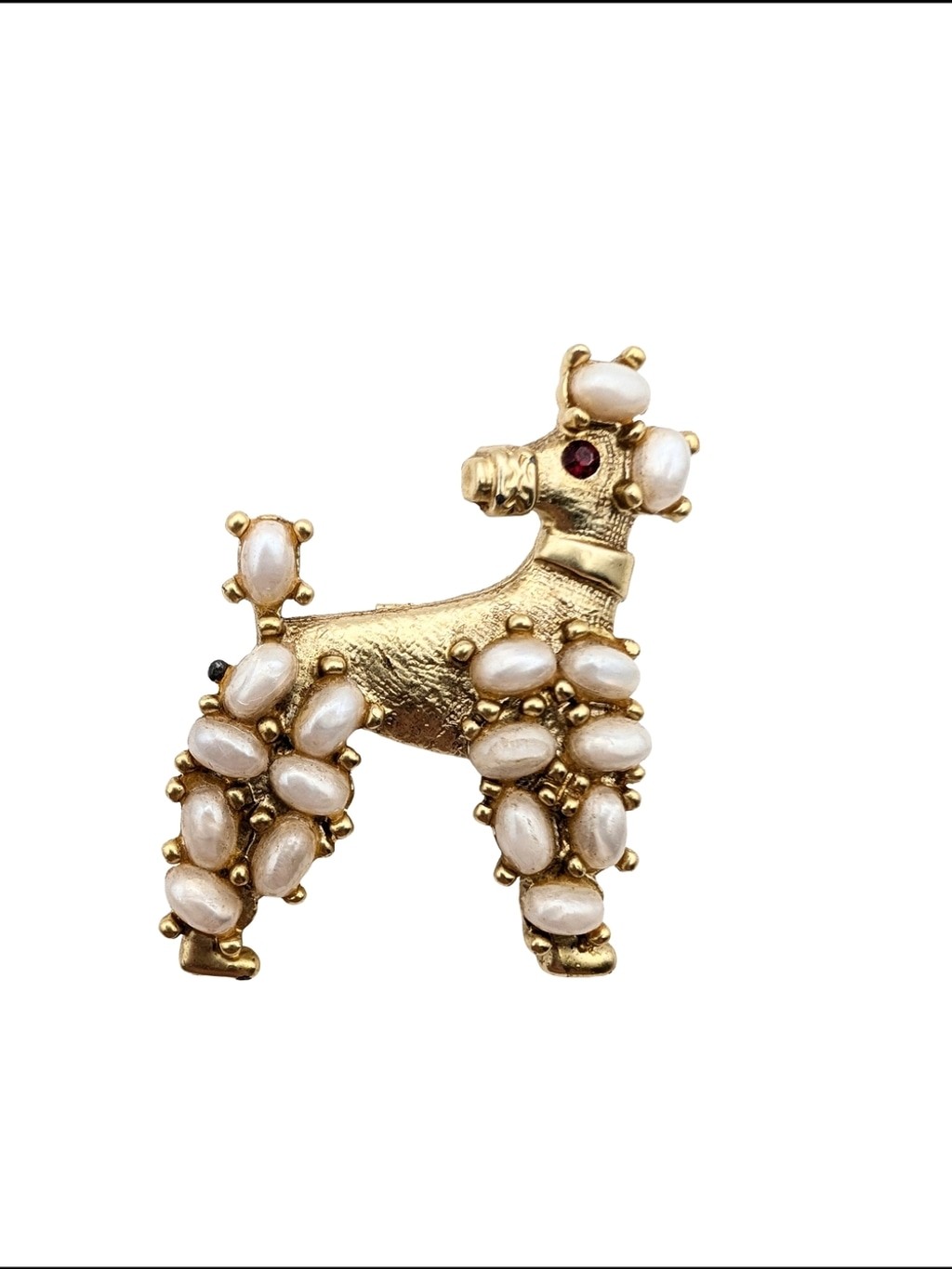 Vintage Gold-tone Pearl Poodle Dog Brooch – White Pearls
