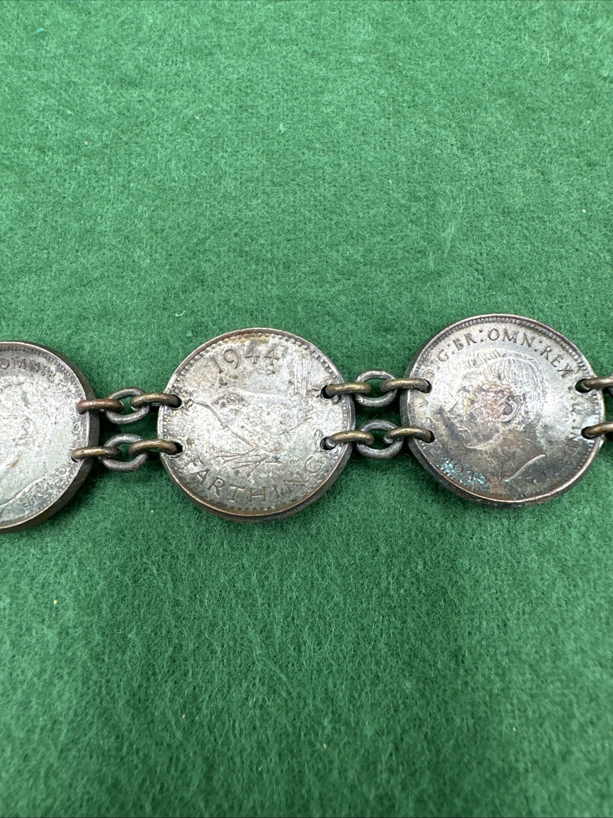 Vintage British Coin Bracelet 1944 Wren Farthing George VI WWII Era