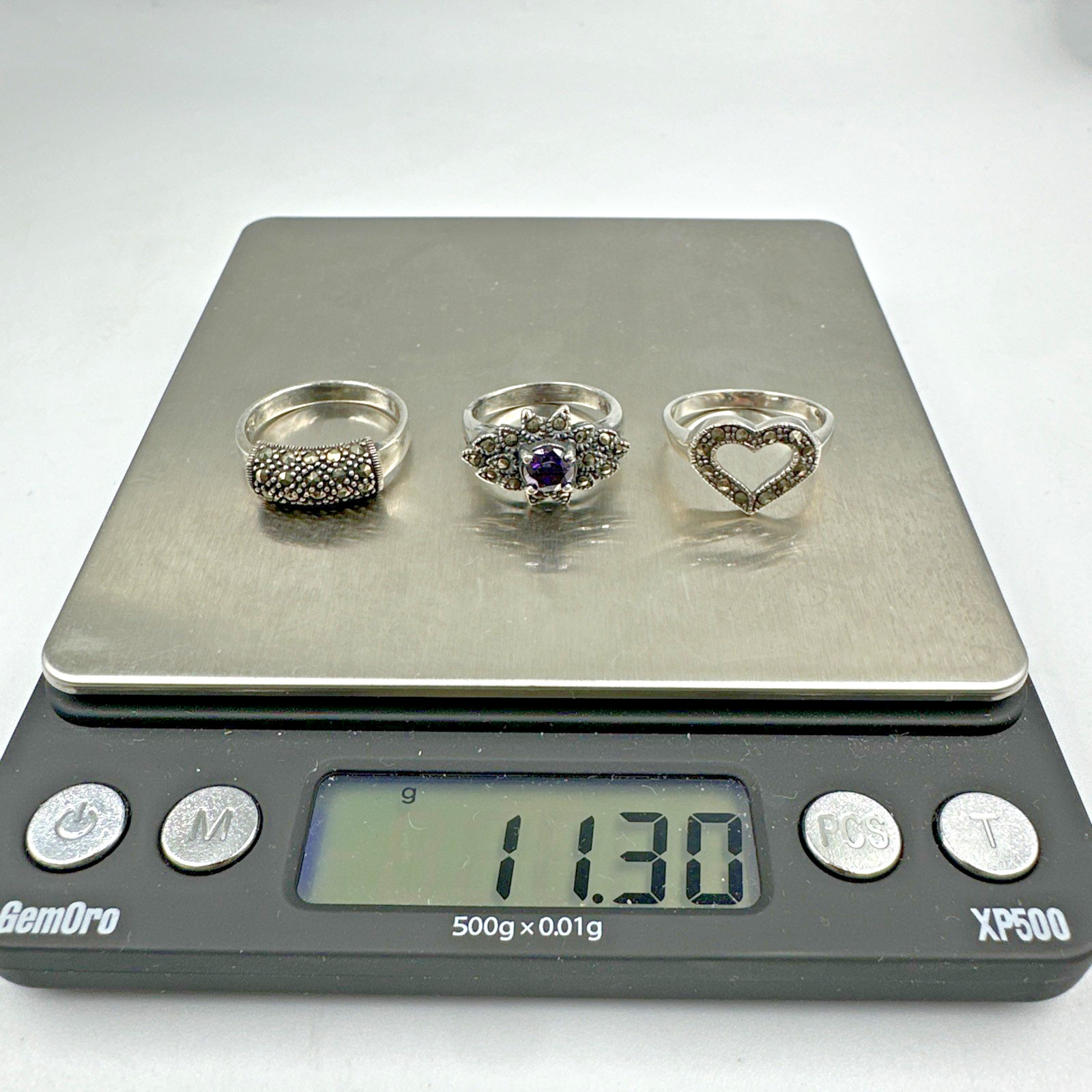 Vintage Sterling Silver Lot 3 Beautiful Marcasite Rings Sizes 5.75, 7.75 & 8