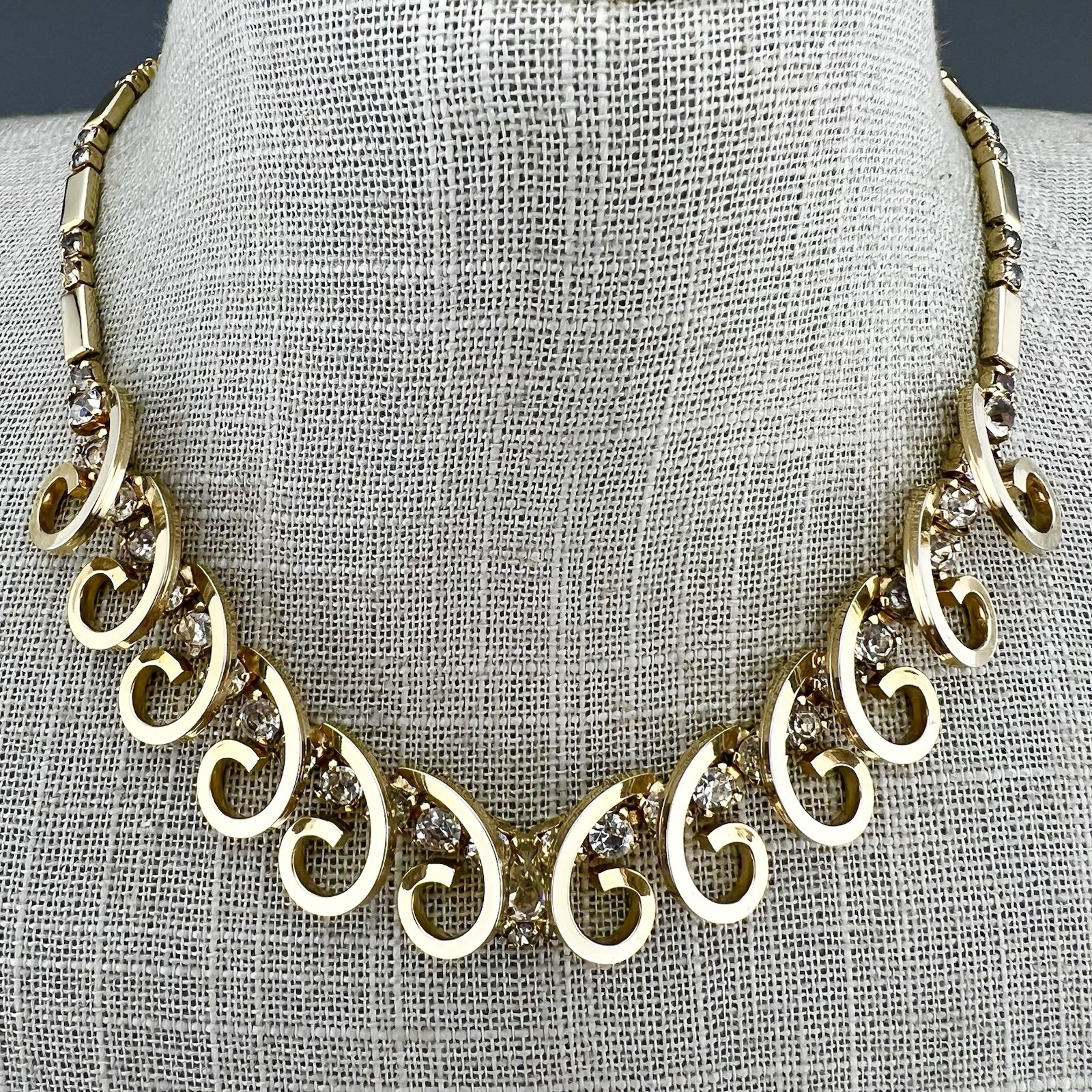 Vintage Sarah Coventry Necklace Celestial Fire Gold Tone Rhinestone 50s Signed