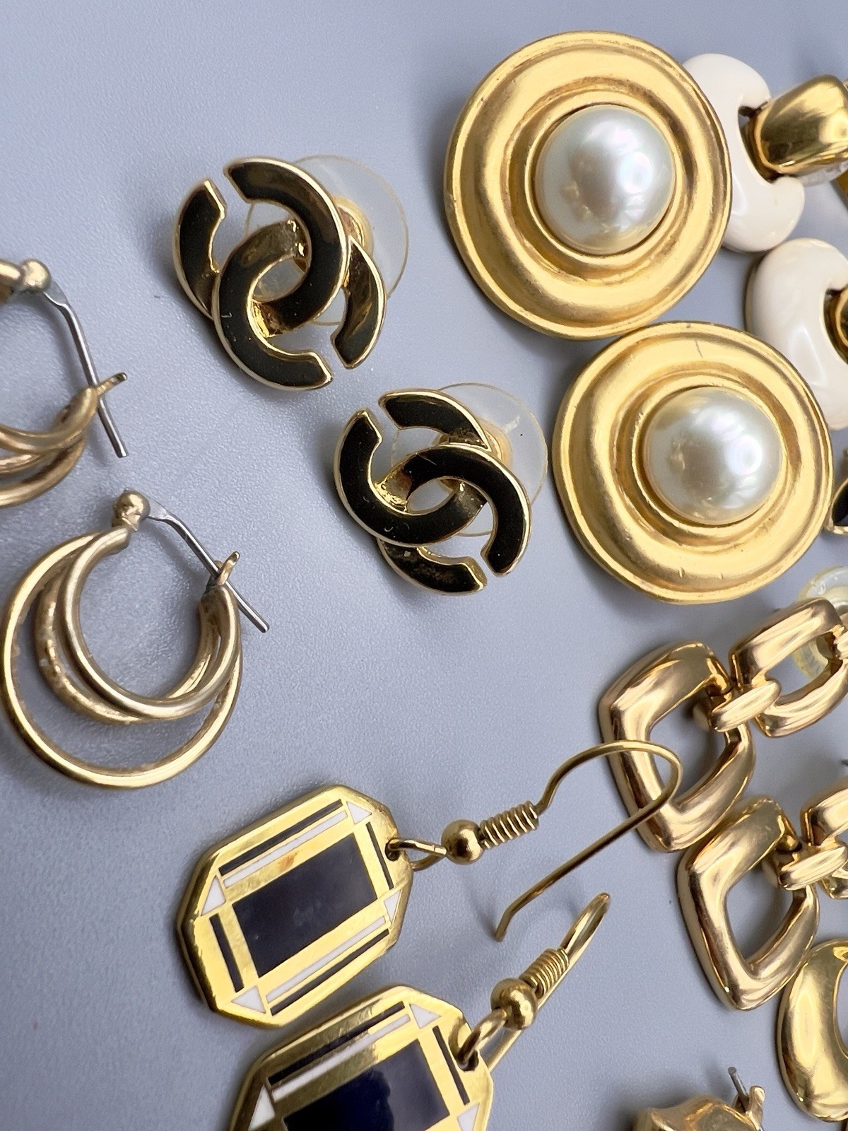 Vintage 1980s Pierced Earring Lot Gold Tone 45 Pairs Monet Trifari