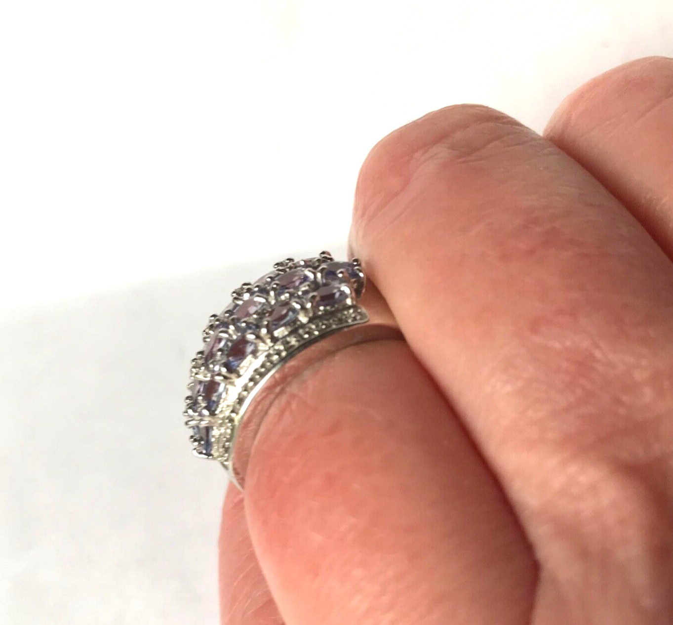 TANZANITE Ring 925 Dome Sterling Silver Cluster 3 row Faceted Zircon SGR VTG sz7