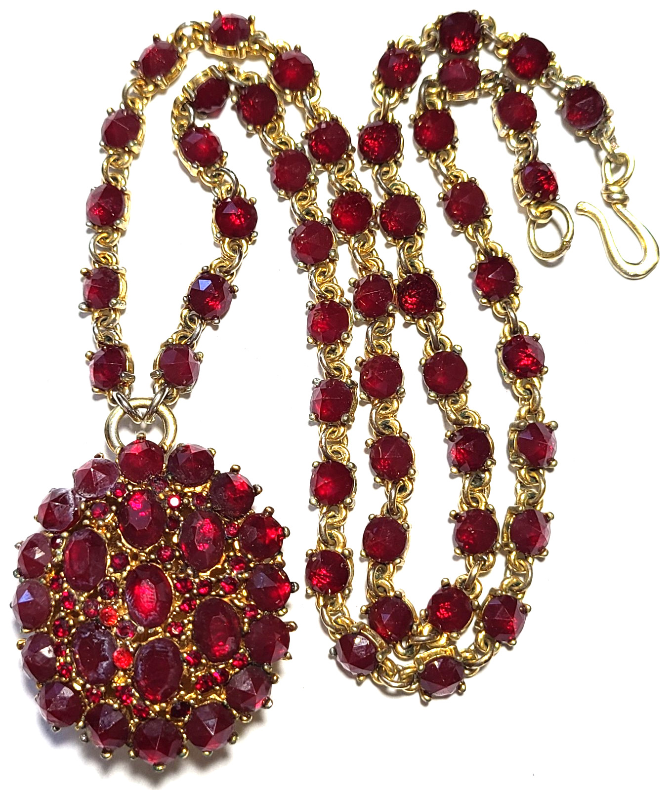 VINTAGE STUNNING CARNELIAN RED GLASS CRYSTAL SIGNED MMA CH NECKLACE