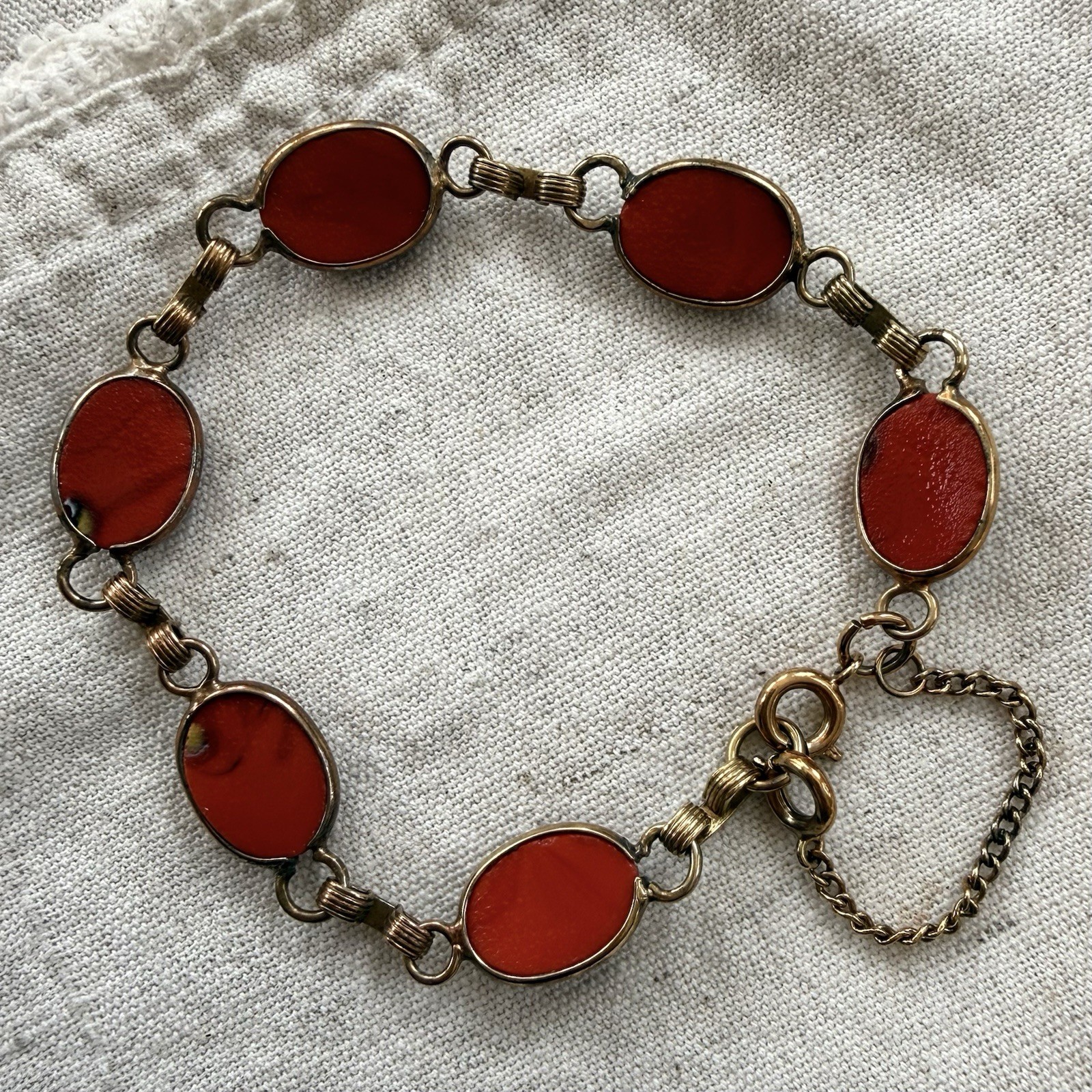 Vintage Italian Millefiori Glass Bracelet Red Mosaic Link Safety Chain