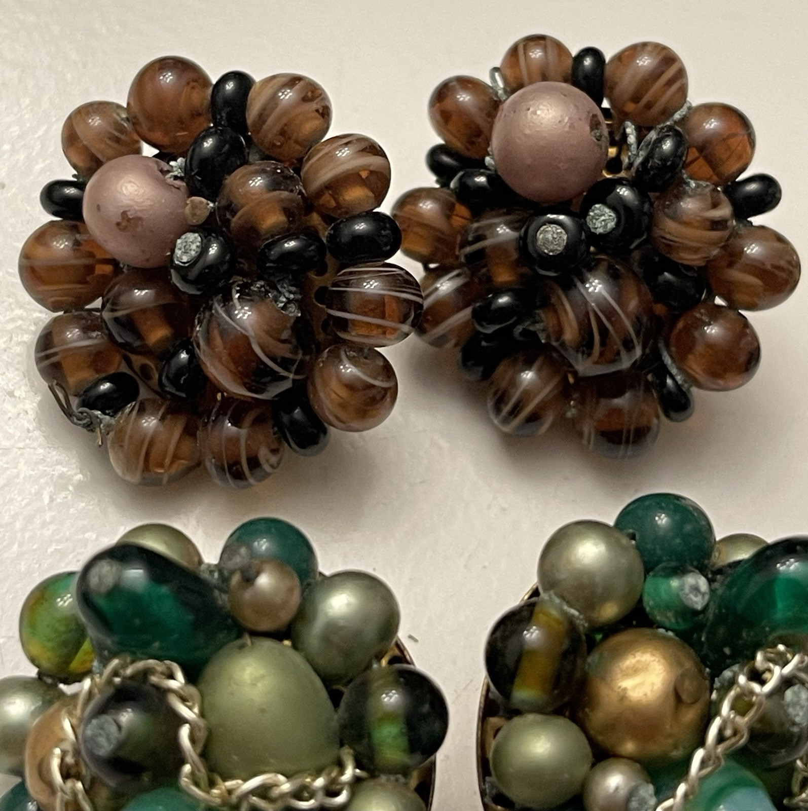 Vintage Cluster Beaded Clip on Earrings Lot of 4 Japan Hong Kong Estate Jewelry