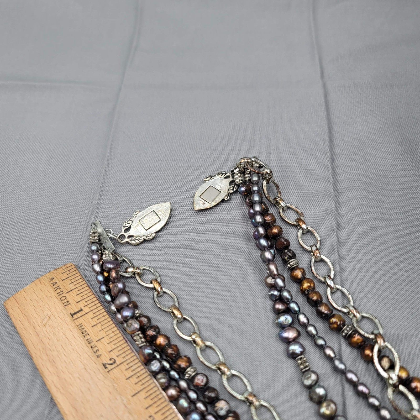 Vintage Multiple Strands PEARLS Bead Necklace Silver tone 18″