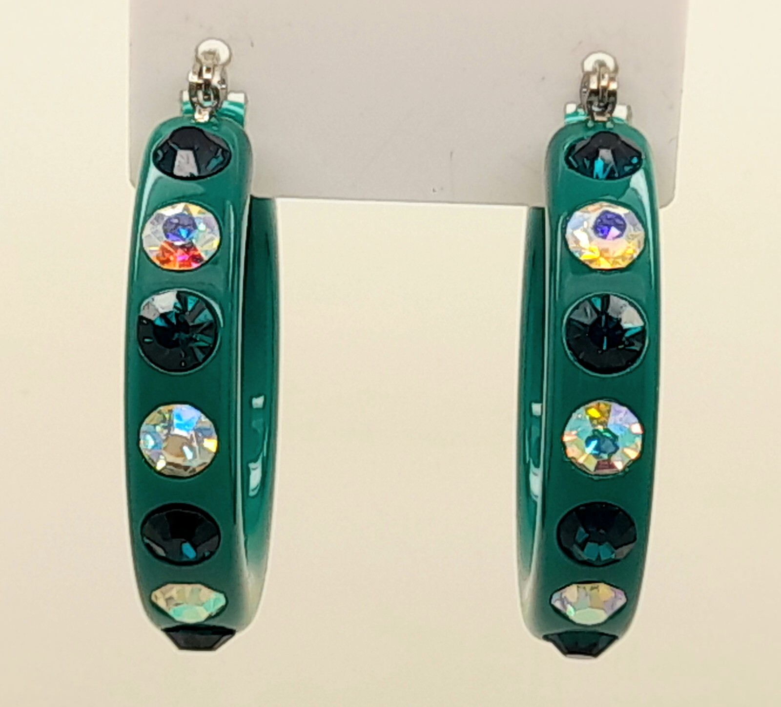 E179 Dk green lucite Acrylic wide 1.5 Hoop dk green & ab color Fashion Earrings