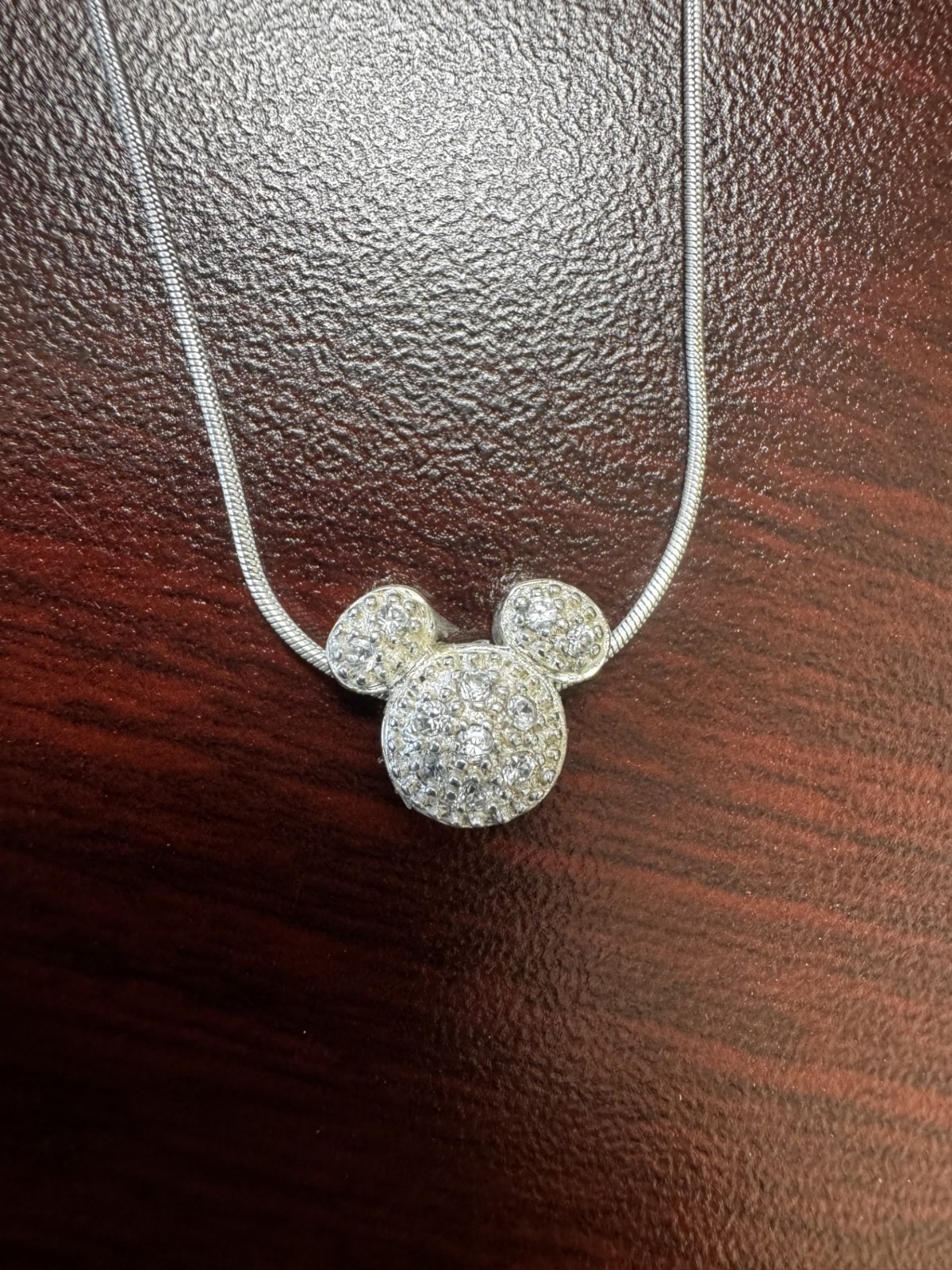 Vtg Sterling Silver 925 Disney Mickey Mouse Rhinestone Pave 18″ Necklace