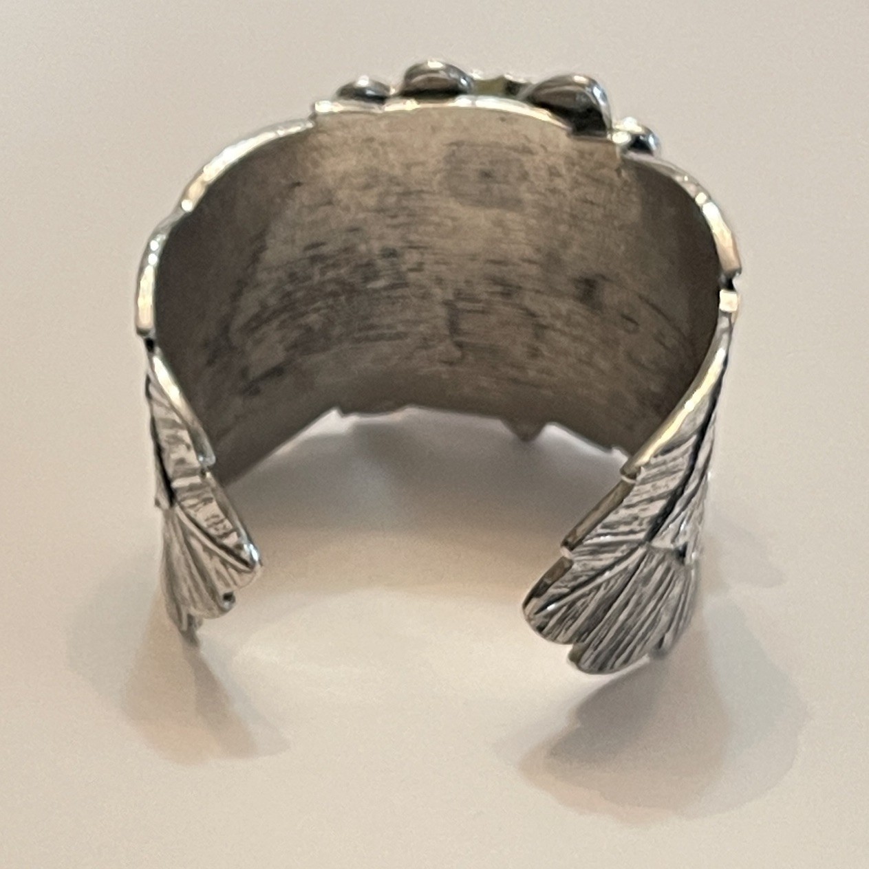 Vintage Oversized Enamel Flower Bangle Cuff Antiqued Silver Leaves Large