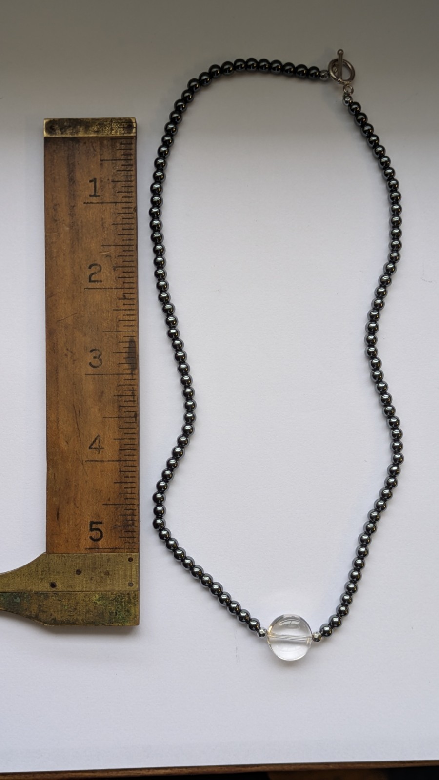 Vintage 925 Sterling Silver Hematite Bead & Glass Necklace Sz 17