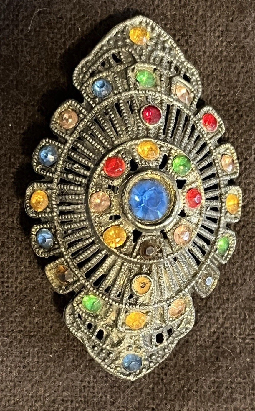 Little Nemo Art Deco Rhinestone Brooch/Pin, Silver Tone Vintage, 1.75″L x 1″W