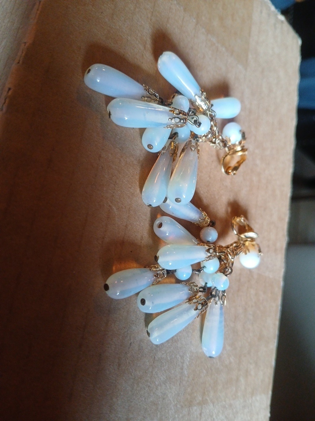Vintage Opaline Glass Dangle Clip Earrings (R)