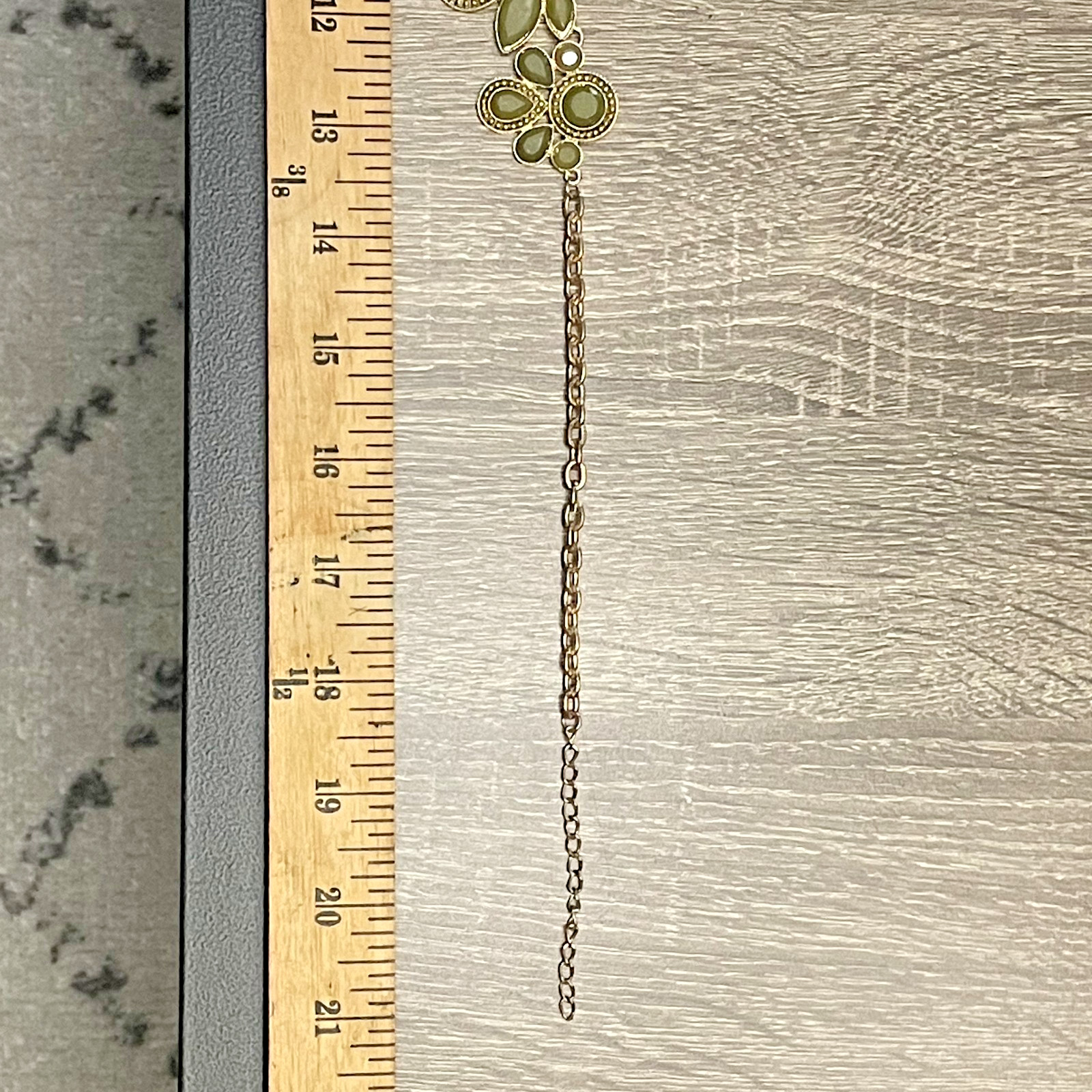 Unbranded Gold Tone Statement Necklace & Earrings Set with Olive Green Stones