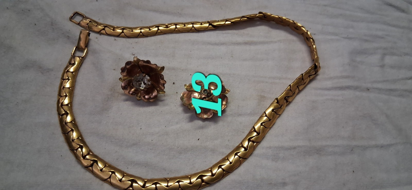 Vintage Costume Jewelry Mixed Lot 9pc Gold/Blue Necklace Brooch Earrings