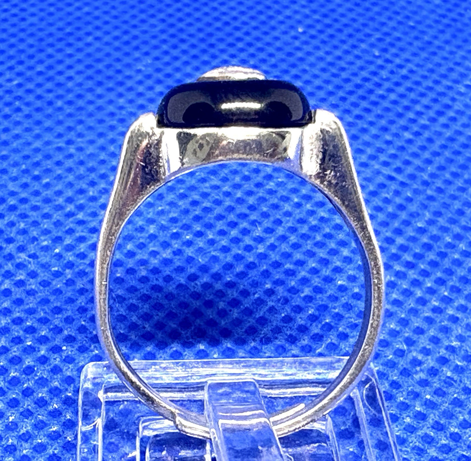 A18 Unique Adjustable 835 Silver Ring Size 7 est 1950s Black Onyx (925) Germany